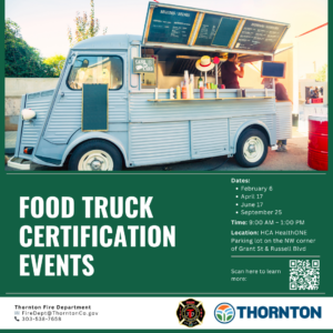Food Truck Flyer with an image of a food truck and QR code to register for the events